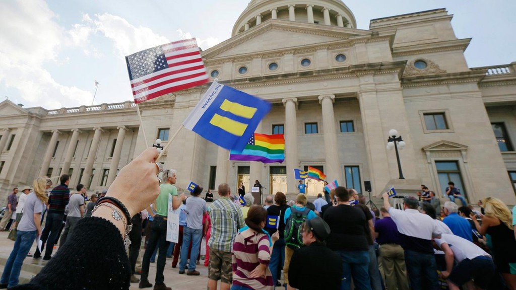 Homosexuals rally in Little Rock to frog march Christians into the closet in Arkansas