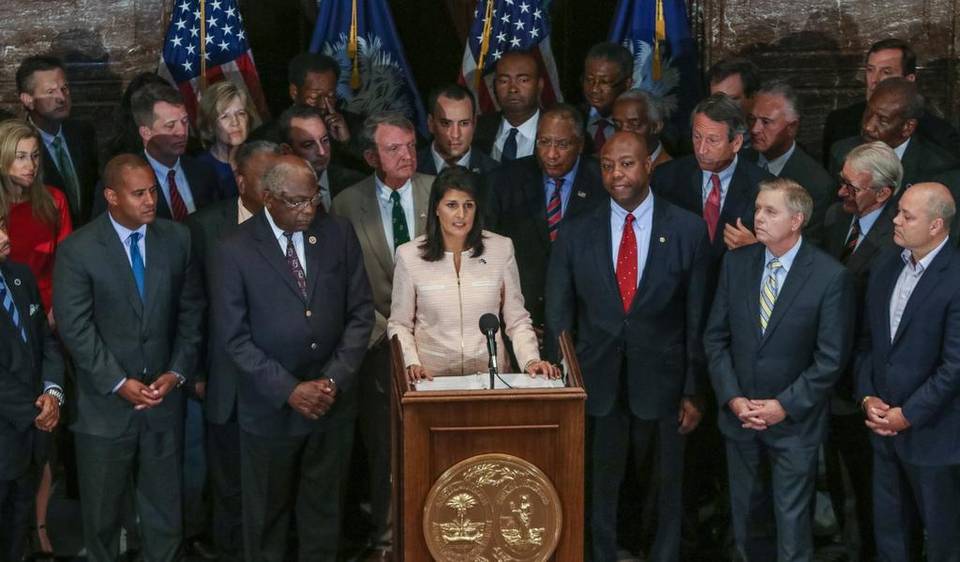 Gov. Nikki Haley calls for the removal of the Confederate Battle Flag from the South Carolina State House